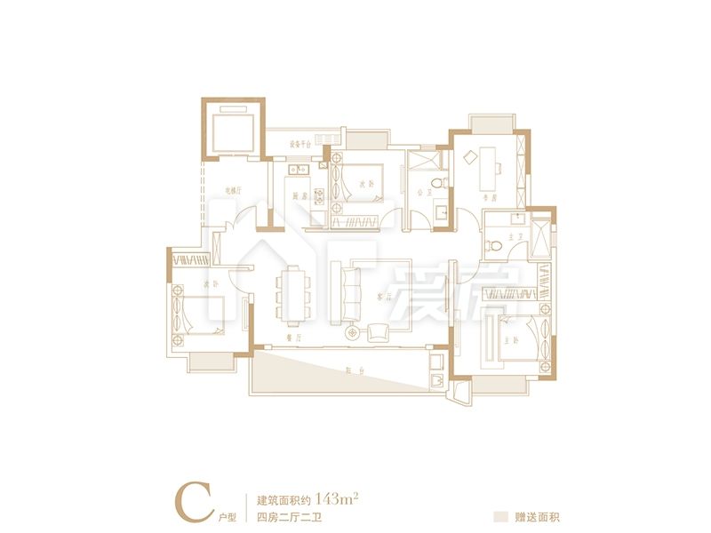 C戶(hù)型 四房?jī)蓮d二衛(wèi) 143㎡